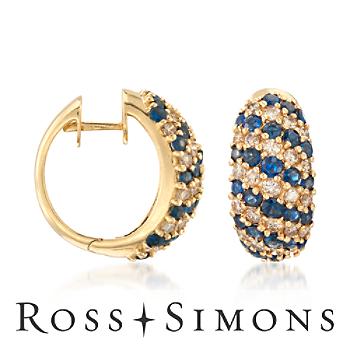 C. 1990 Vintage 4.00ct t.w. Sapphire, 1.50ct t.w. Diamond Hoop Earrings