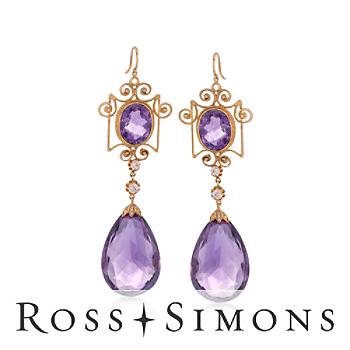 C. 1980 Vintage 78.00ct t.w. Amethyst, .50ct t.w. Diamond Earrings In 10kt White Gold