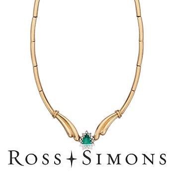 C. 1980 Vintage 1.40ct Emerald, .35ct t.w. Diamond 'V' Necklace. 15.5