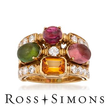 C.1980 Vintage 4.75ct t.w. Multi-Gem, 1.75ct t.w. Diamond Ring In 18kt Yellow. Size 6.5