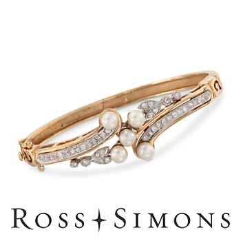 C.1950 Vintage 5mm Pearl, .80ct t.w. Diamond Bracelet. 6.5