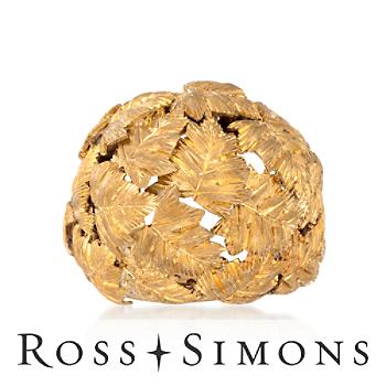 C. 1960 Vintage 18kt Yellow Gold Leaves Dome Ring. Size 6