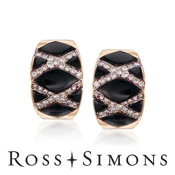 C. 1970 Vintage Black Onyx, 1.20ct t.w. Diamond Hoop Earrings In Gold