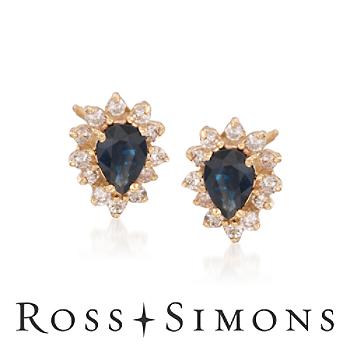 C.1990 Vintage 1.30ct t.w. Sapphire Earrings, Diamonds In Gold