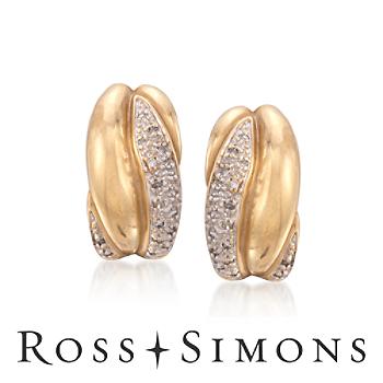C. 1980 Vintage .25 ct. t.w. Diamond Hoop Earrings In 14kt Yellow Gold