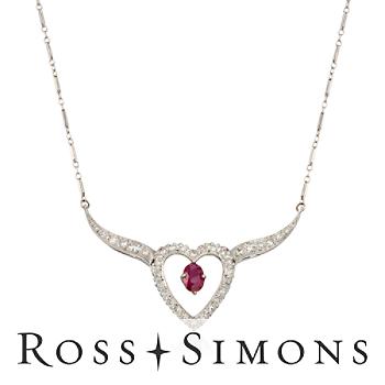 C. 1960 Vintage .90ct Ruby, .75ct t.w. Diamond Heart Necklace. 16