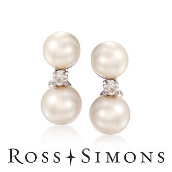 C. 1960 Vintage 8-9mm Pearl and Diamond Earrings In 10kt White Gold