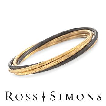 Set of Five Interlocking Silver, 14kt Gold Plate Bangle Bracelets