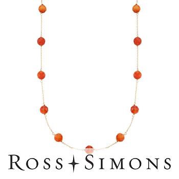 Carnelian Bead Station Necklace In 14kt Yellow Gold. 16