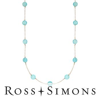 Aquamarine Station Necklace In 14kt Yellow Gold. 16