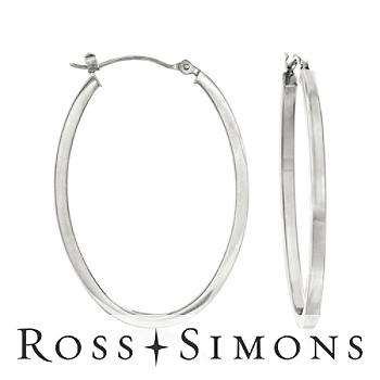 14kt White Gold Oval Hoop Earrings