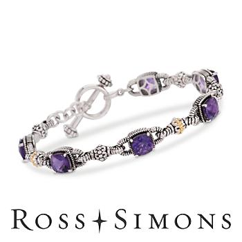 4.90ct t.w. Amethyst Bracelet In Silver, 14kt Yellow Gold. 7