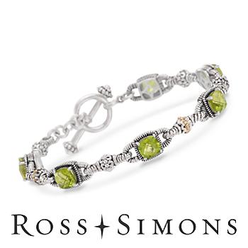 6.65ct t.w. Peridot Bracelet In Silver, 14kt Yellow Gold. 7