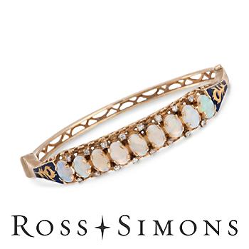 C. 1970 Vintage Opal, .45ct t.w. Diamond Bangle Bracelet. 6.5