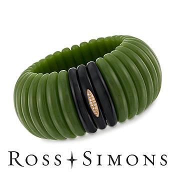 Faux Green Jade Bracelet, Black Obsidian, Diamonds, Gold. 7