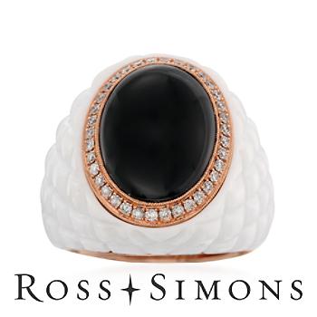 Black, White Agate Quilted Ring, .38ct t.w. Diamonds in Gold. Size 7 white and black diamond rings