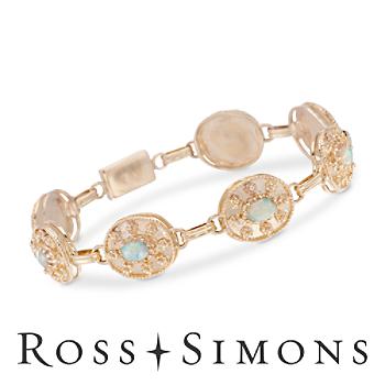 C. 1980 Vintage Opal Bracelet In 14kt Yellow Gold. 7.25" opal bracelets