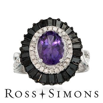 1.60ct Amethyst, 1.04ct t.w. Black, White Diamond Ring in Silver white and black diamond rings