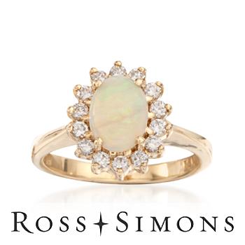 C. 1980 Vintage Opal Ring With Diamonds In 14kt Yellow Gold. Size 5.5 opal and diamond rings