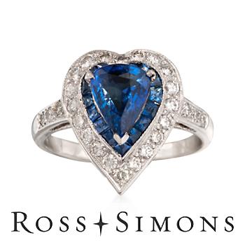 C. 1990 Vintage Sapphire, Diamond Heart Ring in Gold. Size 7