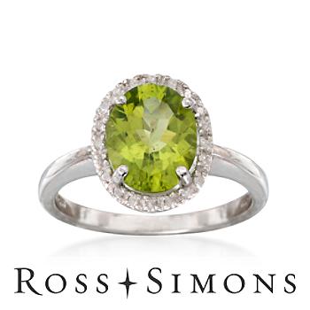 2.40 Carat Peridot Ring With Diamonds in Sterling Silver