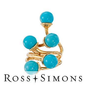 C. 1980 Vintage Turquoise Bead Ring in 18kt Yellow Gold. Size 5 vintage turquoise jewelry
