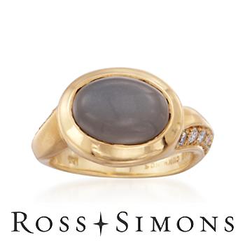 C. 1998 Vintage Cabochon Moonstone, .25ct t.w. Diamond Ring. Size 5 antique moonstone ring