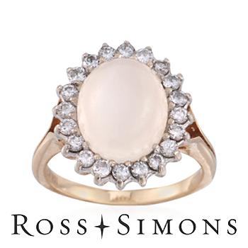C. 1980 Vintage Cabochon Moonstone, .65ct t.w. Diamond Ring. Size 7 antique moonstone ring