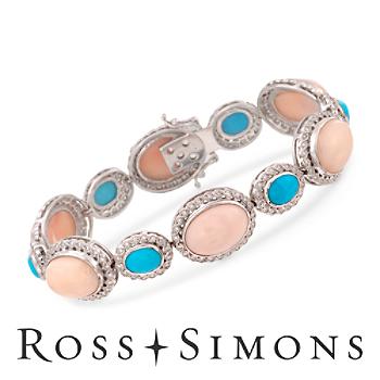 C. 1990 Vintage Angel Coral, Turquoise Diamond Bracelet. 7.5" vintage turquoise jewelry