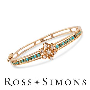 C. 1980 Vintage Turquoise, .45ct t.w. Diamond Bangle Bracelet. 6" vintage turquoise jewelry