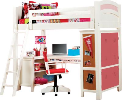 High School Musical Loft Bed w/Desk, Bookcase & Red Locker