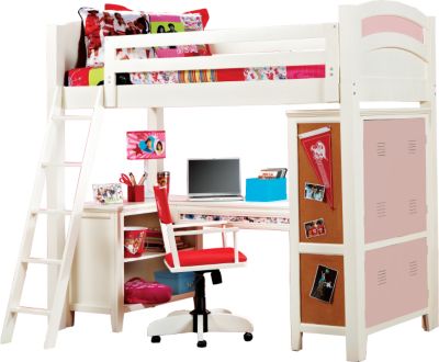 High School Musical Loft Bed w/Desk, Bookcase & Pink Locker