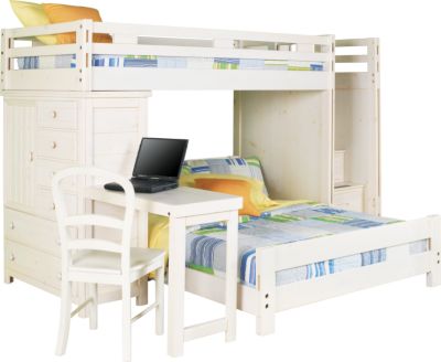 Creekside White Wash Twin/Full Step Bunk Bed w/Desk & Chest