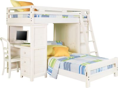 Creekside White Wash Twin/Twin Student Loft Bed w/Desk & Chest