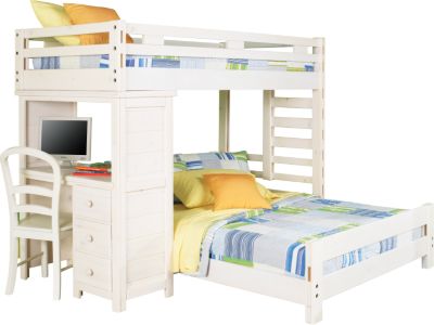 Creekside White Wash Twin/Full Student Loft Bed w/Desk