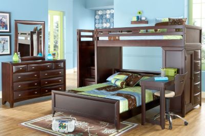 Ivy League Cherry Twin/Full Step Loft Bedroom