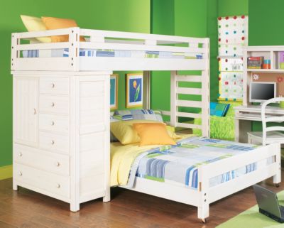 Creekside White Wash Twin/Full Student Loft Bedroom w/Chest