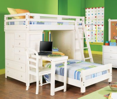 Creekside White Wash Twin/Twin Student Loft Bedroom w/Chests & Desk