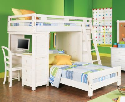 Creekside White Wash Twin/Twin Student Loft Bedroom w/Desk & Chest