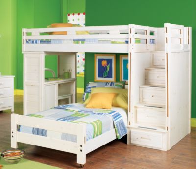 Creekside White Wash Twin/Twin Step Bunk Bedroom w/Desk