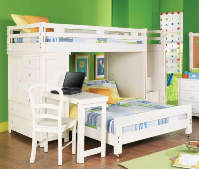Creekside White Wash Twin/Full Step Bunk Bedroom w/Chest & Desk