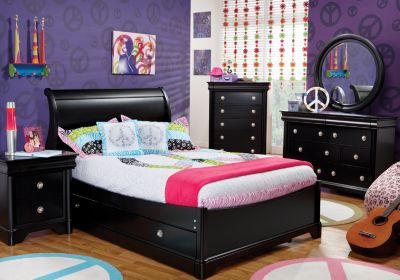 Oberon Black 4 Pc Full Sleigh Bedroom 