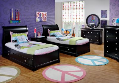 Oberon Black 5 Pc Twin Sleigh Bedroom Plus 22