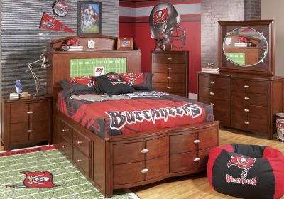 NFL Buccaneers Touchdown Cherry 3 Pc Twin Bookcase Storage Bedroom