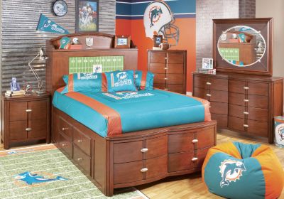 NFL Dolphins Touchdown Cherry 3 Pc Twin Bookcase Storage Bedroom