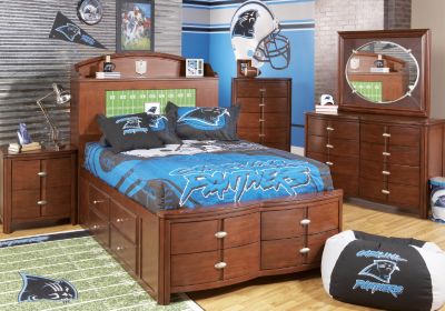NFL Panthers Touchdown Cherry 3 Pc Full Bookcase Storage Bedroom