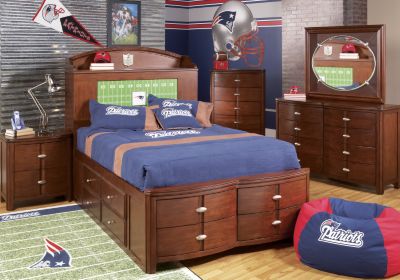 NFL Patriots Touchdown Cherry 3 Pc Twin Bookcase Storage Bedroom
