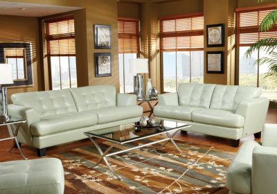 Cindy Crawford Home Avenue Mint Leather 5 Pc Livingroom