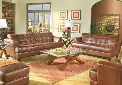 Cindy Crawford Home Avenue Chestnut Leather 7 Pc Livingroom
