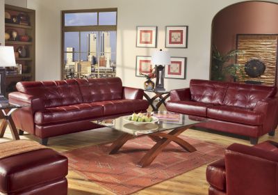 Cindy Crawford Home Avenue Red Leather 7 Pc Livingroom